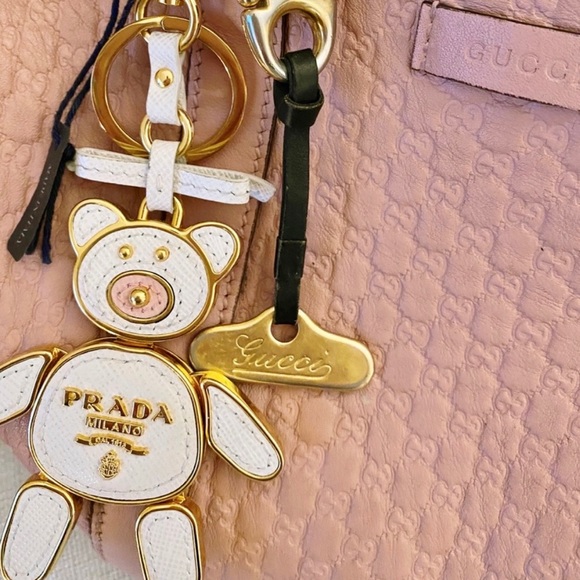|SOLD| Prada Rare Saffiano Leather White & Pink Bear Trick Bag Charm - Picture 9 of 11